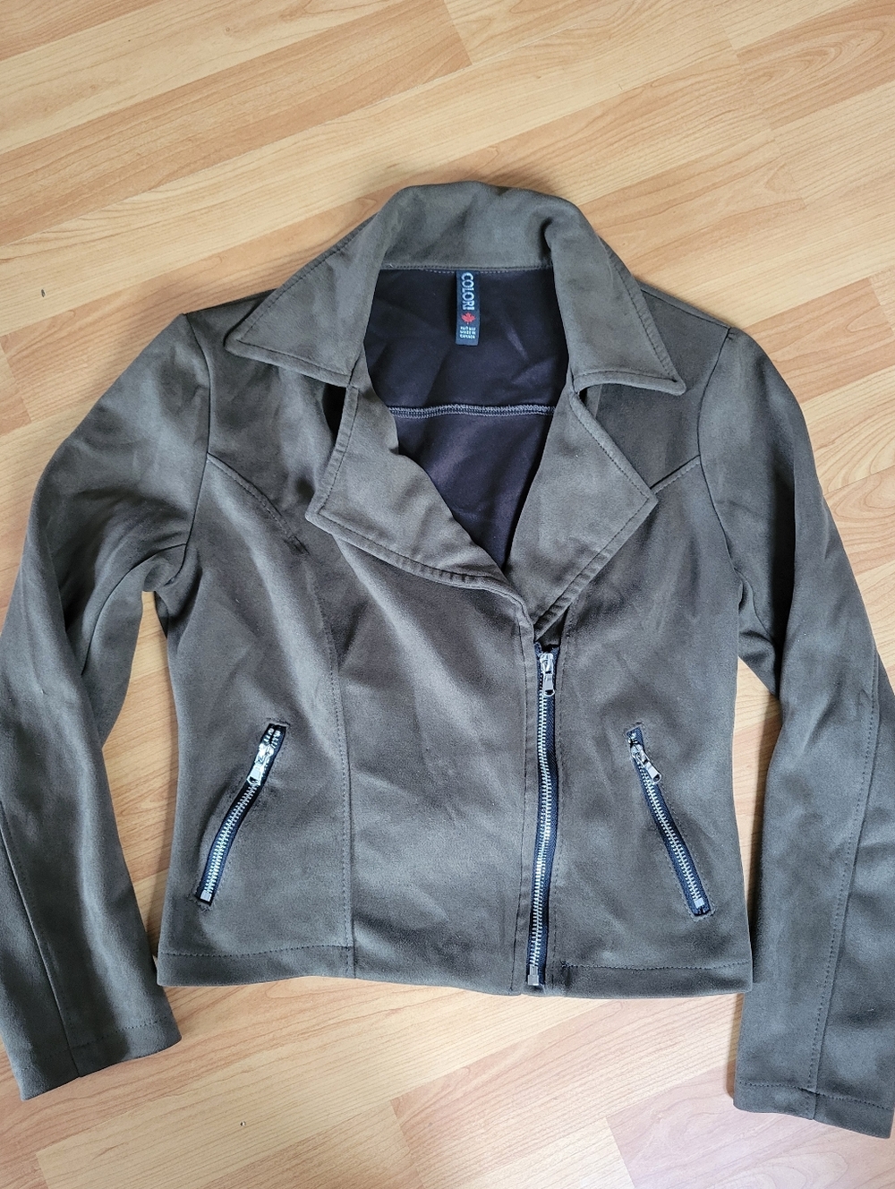 Women's Olive Suede Moto Jacket with Asymmetrical Zip